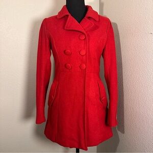 Elegant Red Double-Breasted Women's Pea Coat. Size Small.